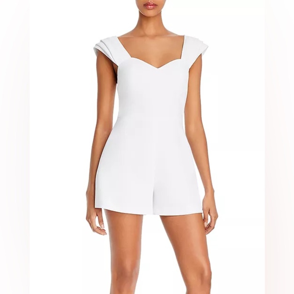 Alice + Olivia White Structured Cap-Sleeve Romper